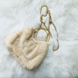 White winter furry handbag